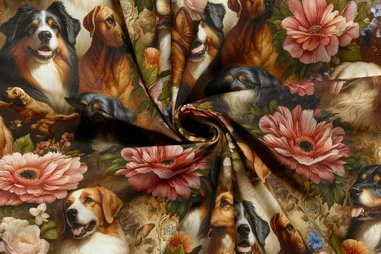 Multi kleur stoffen - Panama stof - digitaal honden - multi - 1975-053