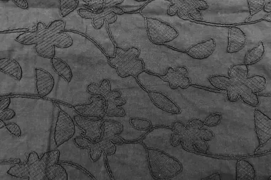 Polyester stof - linnenlook - zwart - 23229-069 - Embroidery stof - katoen - bloemen - zwart - 410121-20