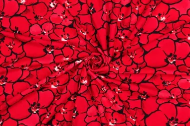 rode stoffen - Viscose stof - stretch - digitaal bloemen - rood - 6074-001