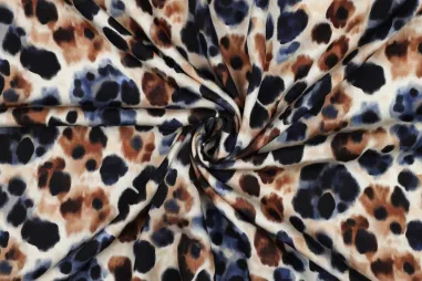 Dierenprint stoffen - Viscose stof - satijn - digitaal dierenprint - ecru multi - 6110-002