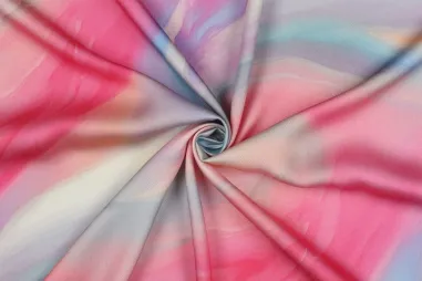 999051-592 Dehnbarer feiner Tüll lachs - Viscose stof - satijn - digitaal fantasie - roze multi - 6119-001