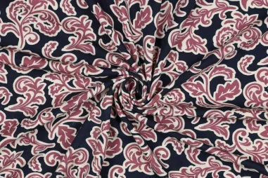 280gr/M² - Jersey – Punta di Roma – Blätter – Marineblau – 6184-003