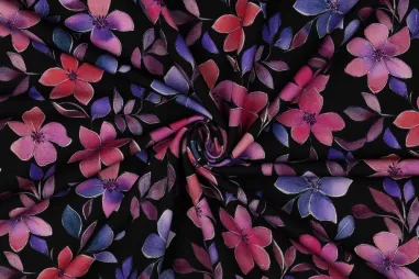 KN21 0856-999 Cotton teddy schwarz - Tricot stof - punta di roma - digitaal bloemen - zwart - 6192-001