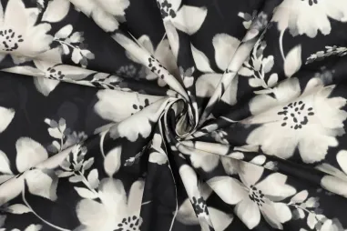 katoenen stoffen bloemen - Katoen stof - viscosemix - digitaal bloemen - zwart - 6200-013