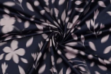 140gr/M² - Polyester stof - royal micro satijn - digitaal bloemen - navy - 6649-003