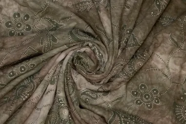 Canvas stof - oudgroen - 4795-021 - Stretch stof - tie dye - bloemen - groen - 963004-16