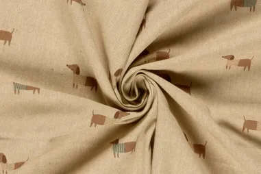 Decoratie en aankleding stoffen - Deco stof - linnenlook - digitaal teckels - naturel - 2001-052