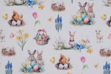 Hobbystoff - Canvas stof - half panama - paashaas & paaseieren - multi - 5262-002