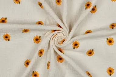 Stoffe - Stickstoff – Musselin – Sonnenblumen – Naturfarben – 7837-001