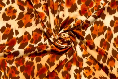 92% katoen, 8% elastan stoffen - Tricot stof - French Terry - luipaardprint - oranje - 24504-036