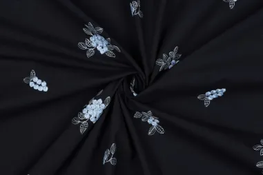 Voorjaar stoffen - Broiderie stof - katoen voile - bloemetjes - donkerblauw - 8071-001