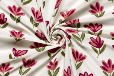 Gestrickt - Tricot stof - bloemen - gebroken wit - 25673-051