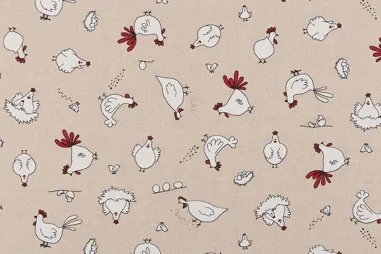 Dierenmotief stoffen - Deco stof - linnenlook - kippen - beige - 3007-500