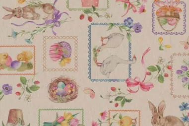 Hobbystoff - Deco stof - linnenlook - pasen - multi - 5034-002