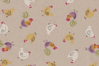 Dierenmotief stoffen - Deco stof - linnenlook - kippen - beige - 3251-002