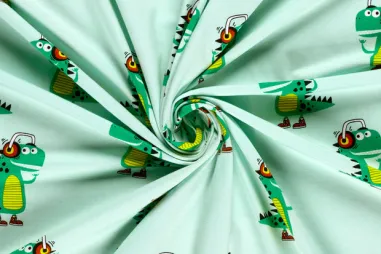 Kinderprint stoffen - Tricot stof - krokodillen - mint - 25700-021