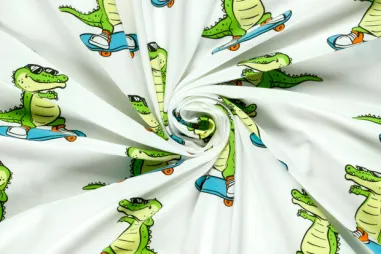 Kinderprint stoffen - Tricot stof - krokodillen - gebroken wit - 25706-051