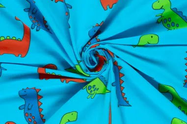 Aqua blauwe stoffen - Tricot stof - dino's - aquablauw - 25720-004