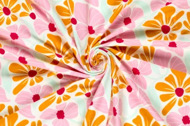 Bloemetjes stoffen - Tricot stof - bloemen - gebroken wit - 25730-051