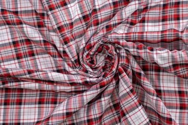 Geruite stoffen - Geruite stof - metallic - rood - 398501-51