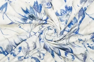 Kleding stoffen - Viscose stof - linnenmix - digitaal bloemen - blauw - 922882-20