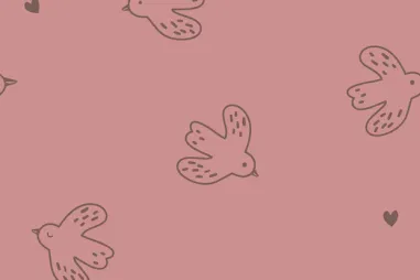 Kinderstoffen - Badstof - rekbare badstof - vogels - oudroze - 23558-014