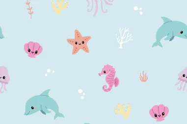 Nieuwe stoffen - Katoen stof - poplin - vrolijke zeedieren - lichtblauw - 21954-003