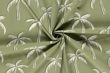 Nieuwe stoffen - Tricot stof - palmbomen - olijf - 23617-026