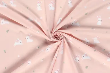 Lichtroze stoffen - Tricot stof - konijnen - lichtroze - 23620-011
