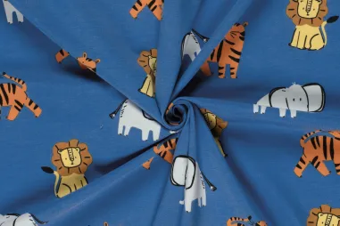 Tricot stoffen - Tricot stof - wilde dieren - kobalt - 23650-005