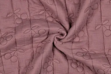 Gewatteerde stoffen - Embroidery stof - double gauze gewatteerd - kersen - mauve - 2967-049