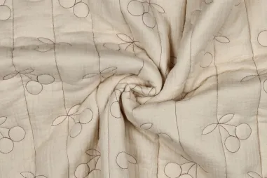 Gewatteerde stoffen - Embroidery stof - double gauze gewatteerd - kersen - naturel - 2967-062