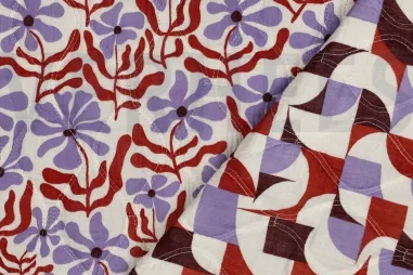 Naturel - Doorgestikte stof - mousseline gewatteerd - 2-zijdig - bloemen - naturel - 2970-002