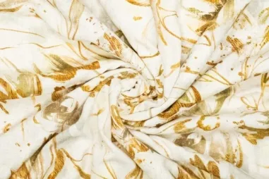 Okergele stoffen - Viscose stof - linnenmix - digitaal bloemen - oker - 922882-21