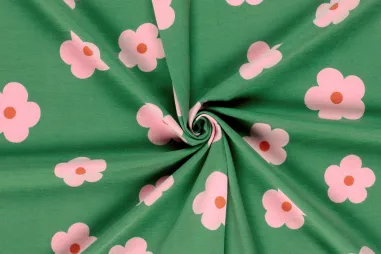 Bloemetjes stoffen - Tricot stof - bloemen - groen - 23646-025