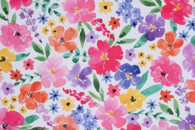 Brandvertragende stof - tule - wit - 1024-001 - Deco stof - half panama - digitaal bloemen - multi - DC5256-002
