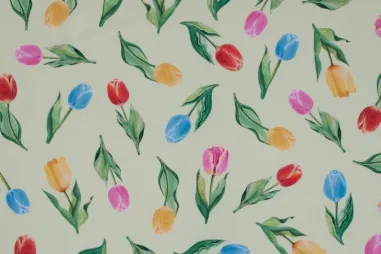 Quality - Deco stof - half panama - digitaal tulpen - multi - DC5264-002