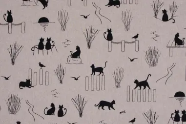 Deco stof - linnenlook - digitaal bloemen lavendel - naturel - 1929-043 - Deco stof - linnenlook - katten - naturel - DL3270-690