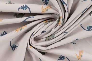 Zandbeige stoffen - Tricot stof - dino's - zand - K10393-520