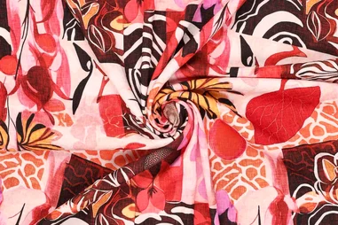 Rot - Viscose stof - polyamidemix - digitaal fantasie bloemen - rood - 22624-440