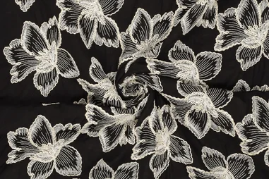 Schwarze Stoffe - Embroidery stof - katoen - bloemen - zwart - 22684-999