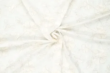 Witte stoffen - Embroidery stof - sequins - katoen - bloemen - wit - 22737-002
