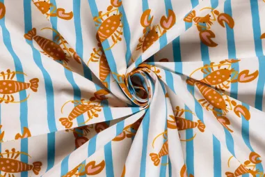 110gr/M² - Katoenen stof - poplin - kreeften & strepen - gebroken wit - 27/25659-051