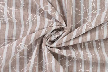Polyester stoffen - Polyester stof - linnenlook - strepen & bloemen - taupe - Q11836-540