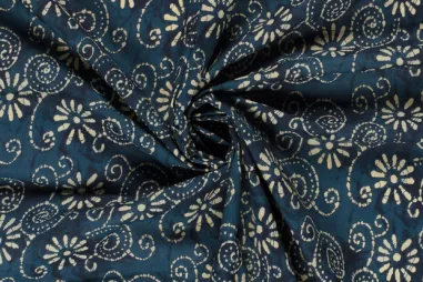 80gr/M² - Katoen stof - batik - voile - bloemen - indigo - 26322- 006