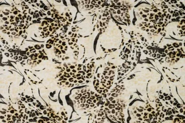 Viscose stoffen - Viscose stof - linnenmix - digitaal bloemen dierenprint - beige - P18014-542
