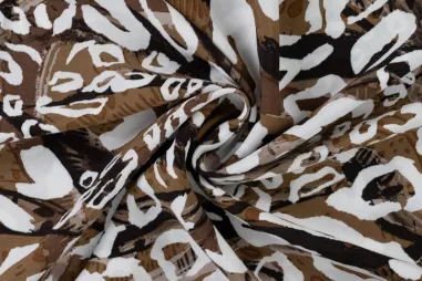 Schal - Viscose stof - poplin - dierenprint - bruin multi - P19056-542