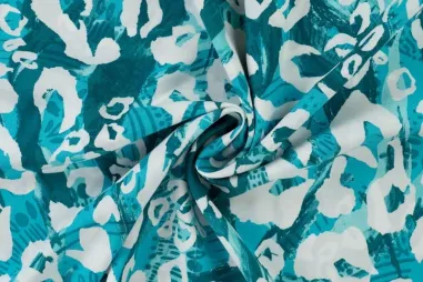Schal - Viscose stof - poplin - dierenprint - petrol multi - P19056-942