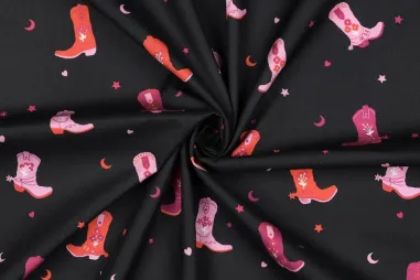 Canvas stof - bohemian - zwart - 5803-001 - Katoenen stof - poplin - cowboylaarzen - zwart - 27/6982-001