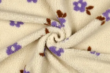 By Poppy - Teddy stof - jacquard - bloemetjes - ecru - 27/8034-003